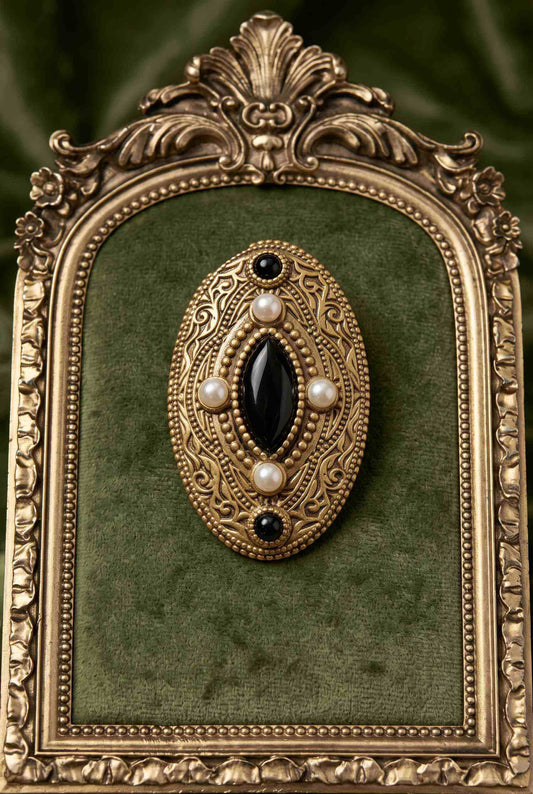 Art Deco Agate Vintage Black Brooch Pin