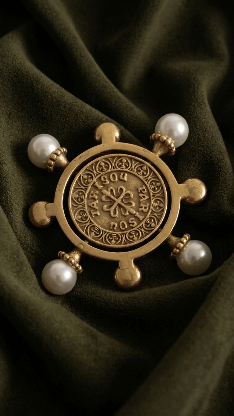 Elizabeth Locke Nautical Ship's Wheel Antique Pearl Brooch Pins