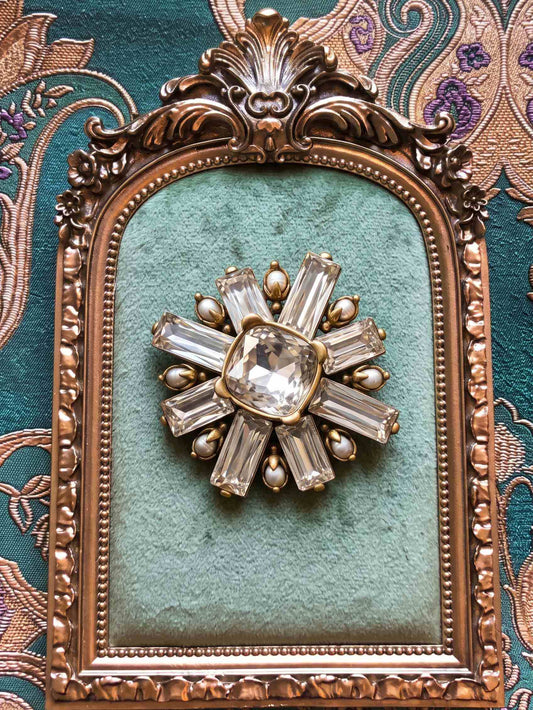 Goossens Paris Gems & Pearls Byzantine Brass Brooch Pin