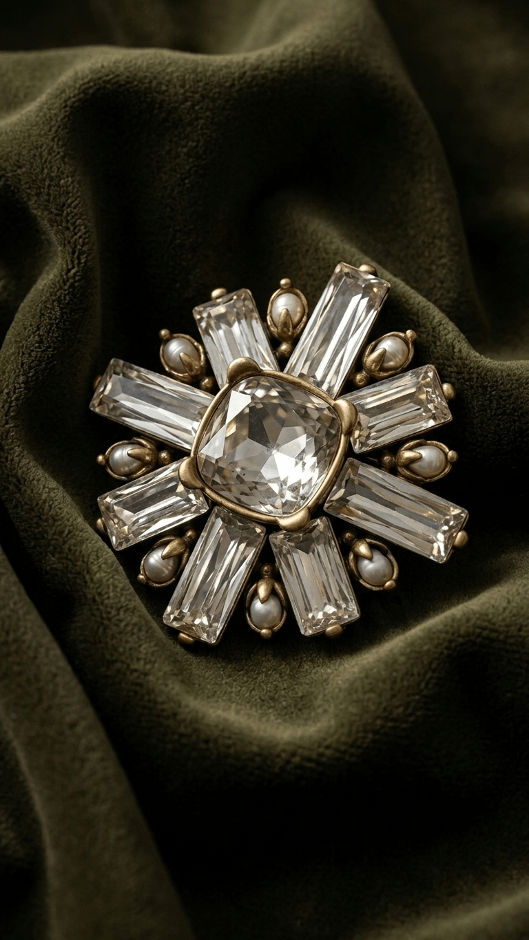 Goossens Paris Gems & Pearls Byzantine Brass Brooch Pins