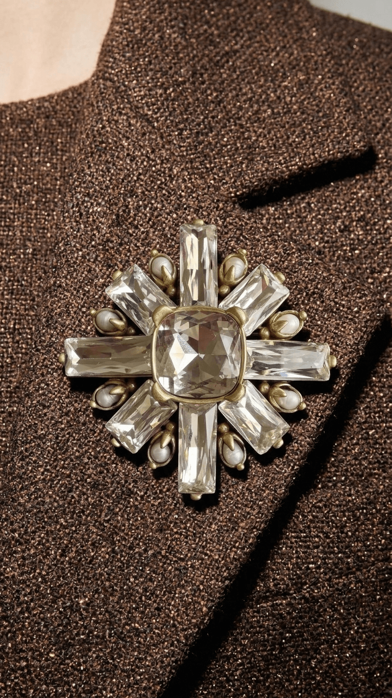 Goossens Paris Gems & Pearls Byzantine Brass Brooch Pins
