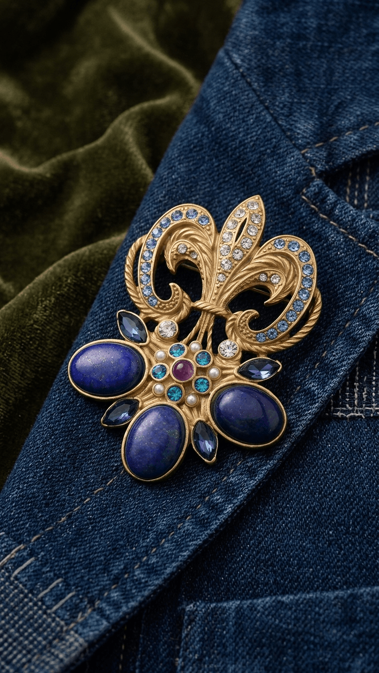 Jose Barrera Brooch Florentine Fleur de Lis Medieval Brass Brooches Pins