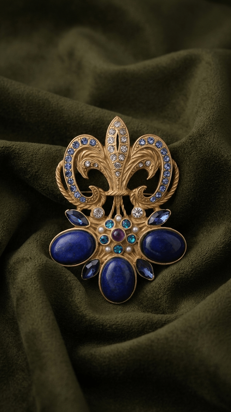 Jose Barrera Brooch Florentine Fleur de Lis Medieval Brass Brooches Pins