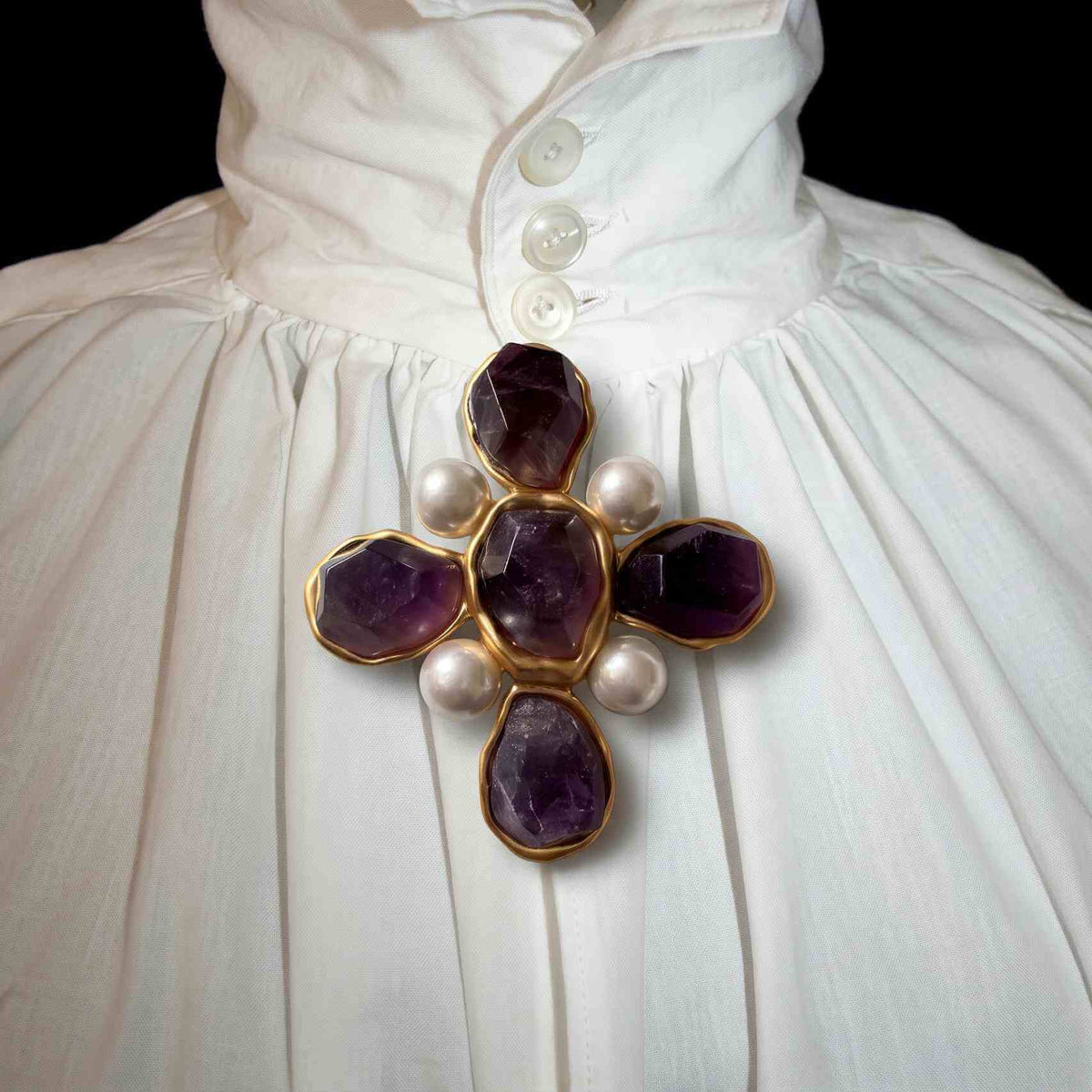 Victorian Cross Amethyst Renaissance Brooch Pin
